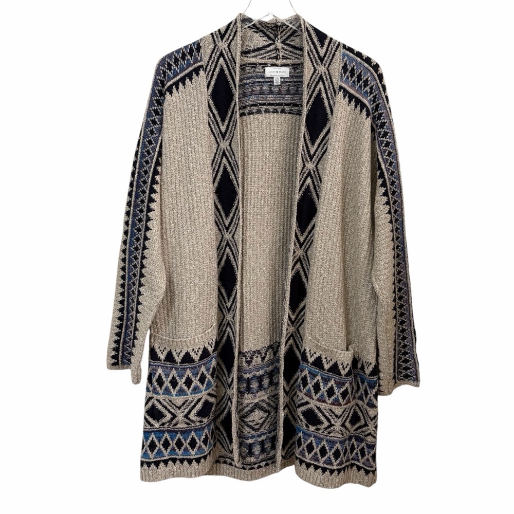Lucky Brand | Southwestern Geometric Long Line Open Front Cardigan